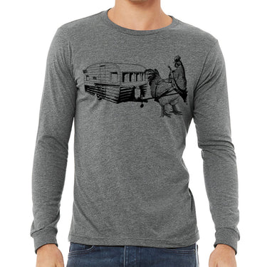chicken pulling a trailer long sleeve shirt for men